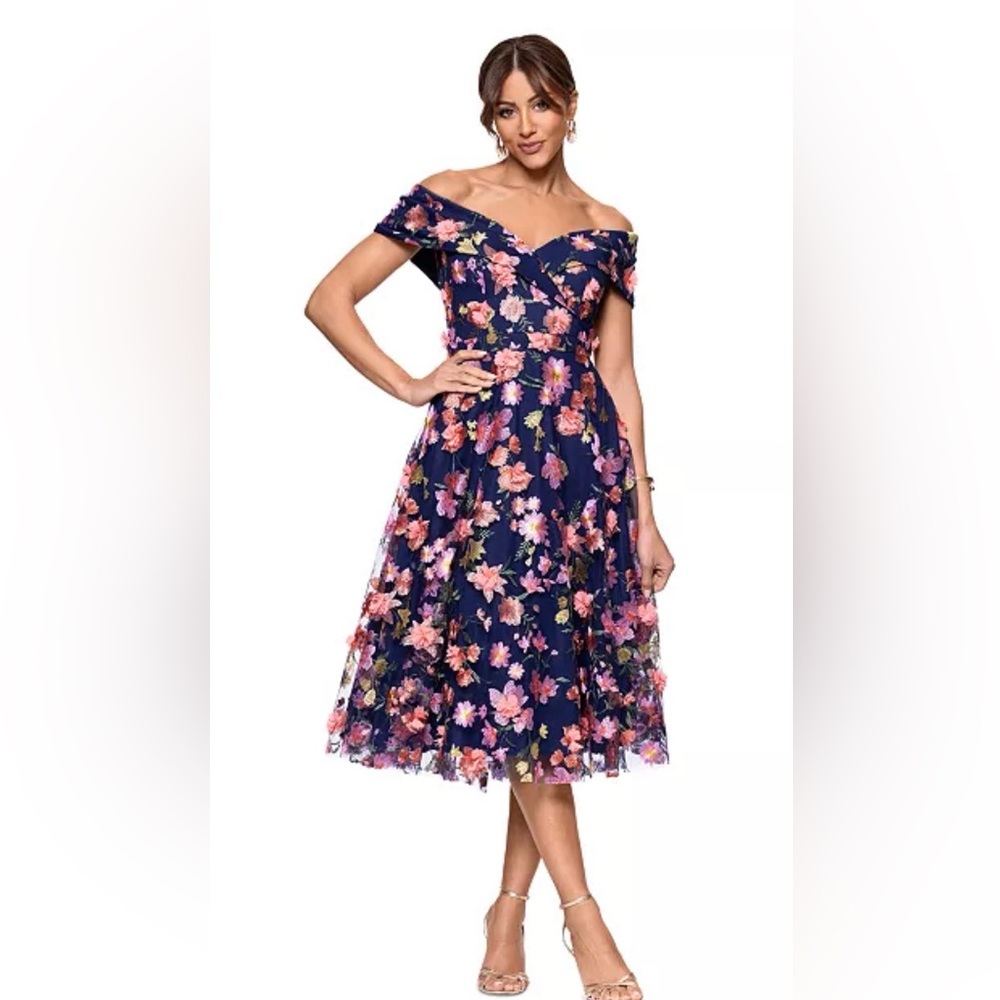 XSCAPE size 8P off shoulder flower dress